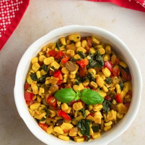 sweet corn stir fry in a bowl