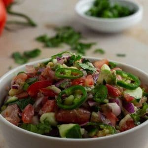 Kachumbari Kenyan tomato and onion salad on a bowl