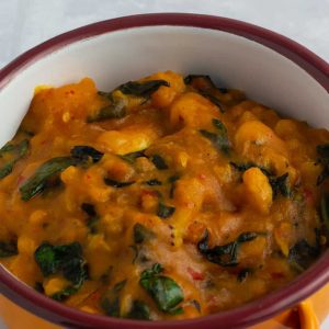 Yam porridge with plantain and spinach
