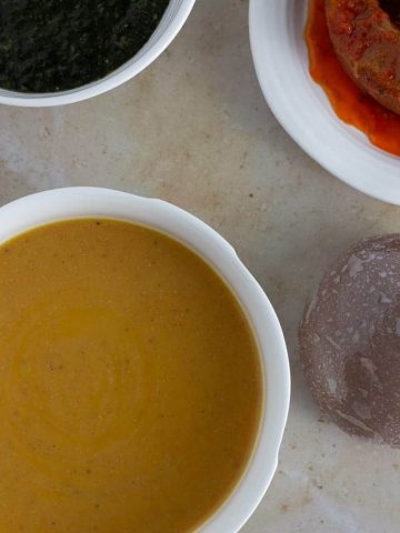 Gbegiri Soup. Nigerian bean soup with amala and ewedu