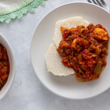 Nigerian eggplant stew served over yam