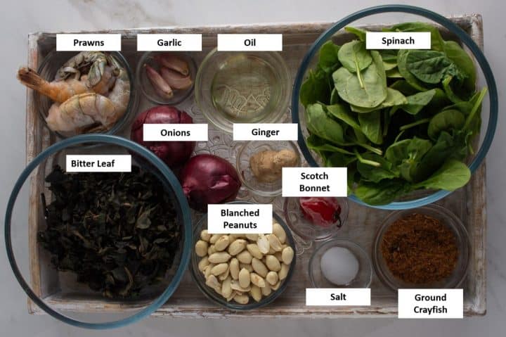 Ingredients for Ndole - Cameroonian bitter leaf stew