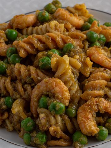 Ayamasa prawn pasta. Pasta cooked in spicy green pepper sauce with prawns
