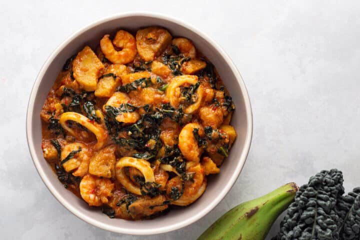 Plantain porridge with seafood