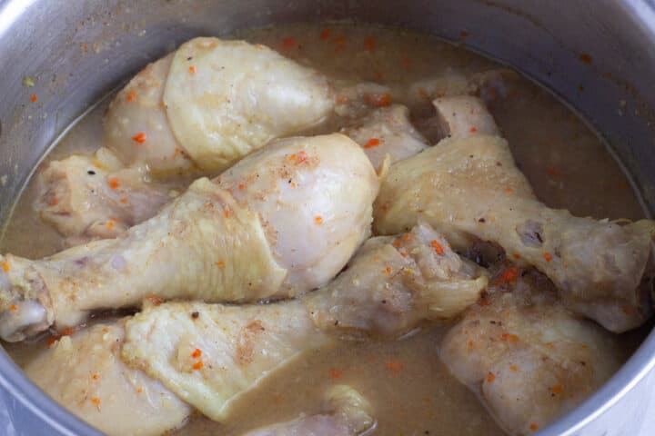 Chicken pepper soup in a pot