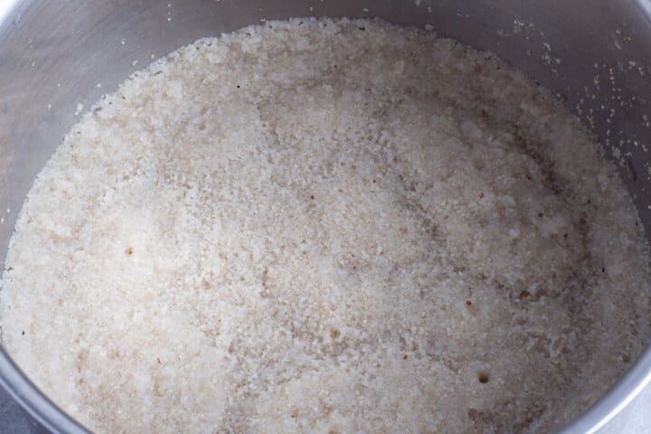 Fonio/Acha grains cooking in a pot