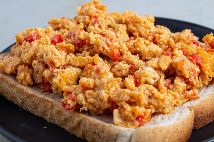 Nigerian egg sauce served on a slice of bread