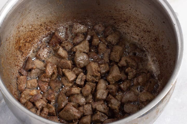 Frying cow liver 