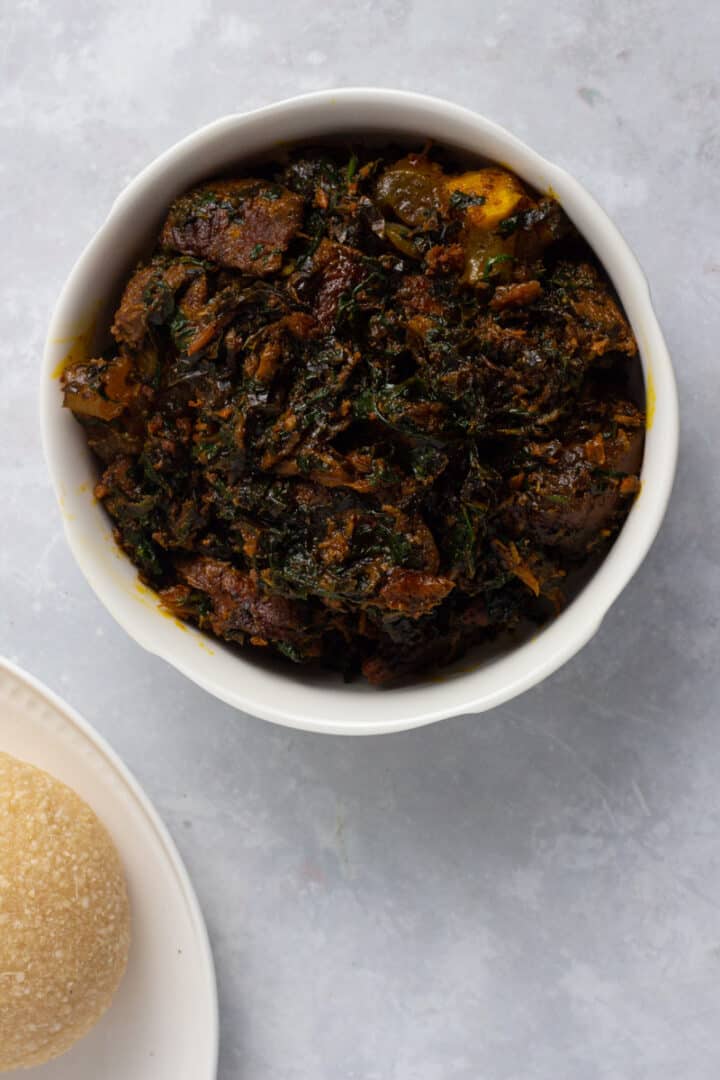 Afang soup served with garri