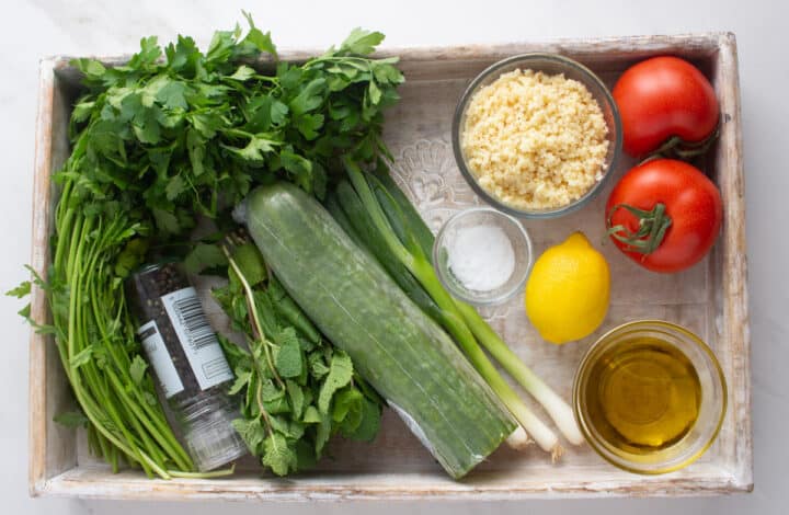 Ingredients for tabbouleh - Lebanese parsely salad