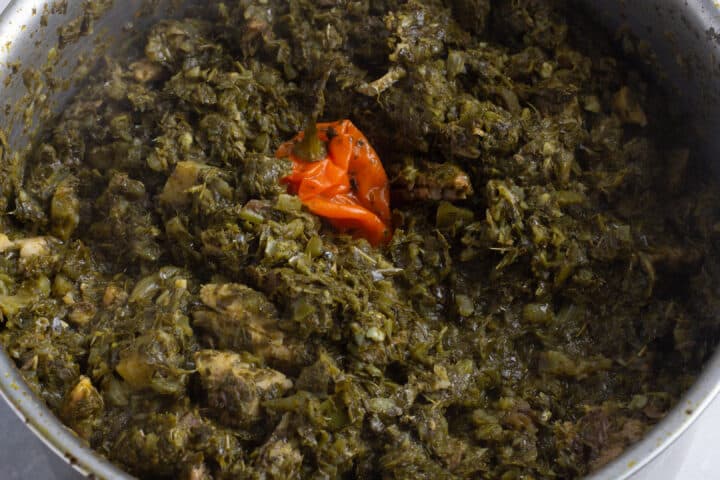 Cassava leaves soup - pondu, saka saka in a pot