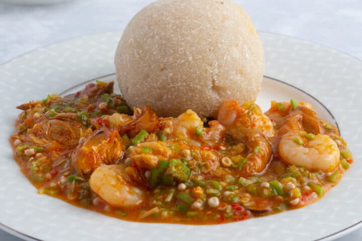 Nigerian okra soup - ila alasepo; served with eba
